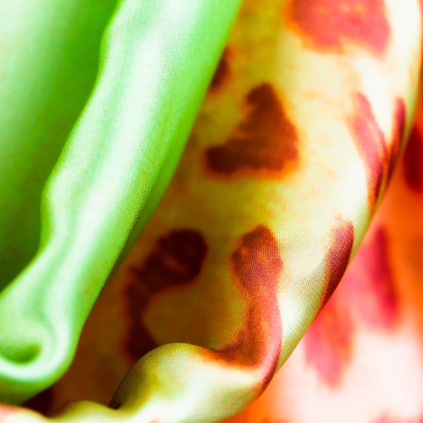 Eșarfă damă din mătase cu animal print în degrade, 175 x 70 cm - Portocaliu, Verde