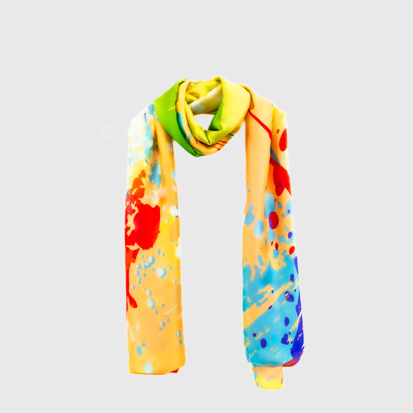 Eșarfă fină cu efect de mătase, imprimeu color splash, 170 x 70 cm - Multicolor