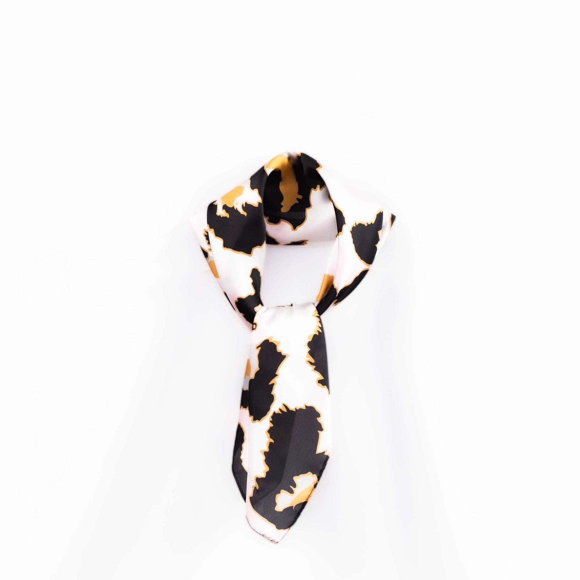 Eșarfă damă din satin cu animal print în forme mari, 60 x 60 cm - Roz, Negru 