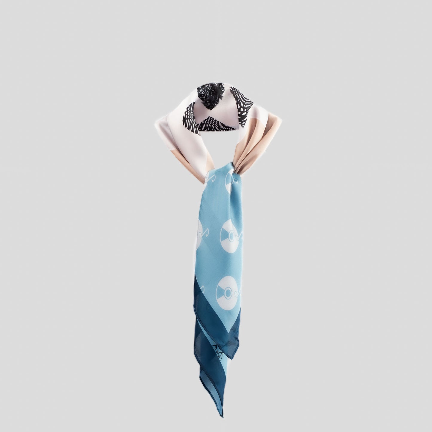Eșarfă damă din satin cu imprimeu abstract lifestyle, 70 x 70 cm - Albastru, Bej