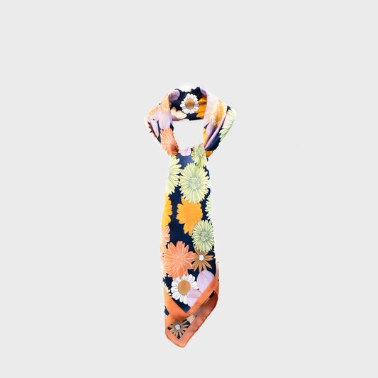 Eșarfă damă din satin cu imprimeu floral, 80 x 80 cm - Multicolor