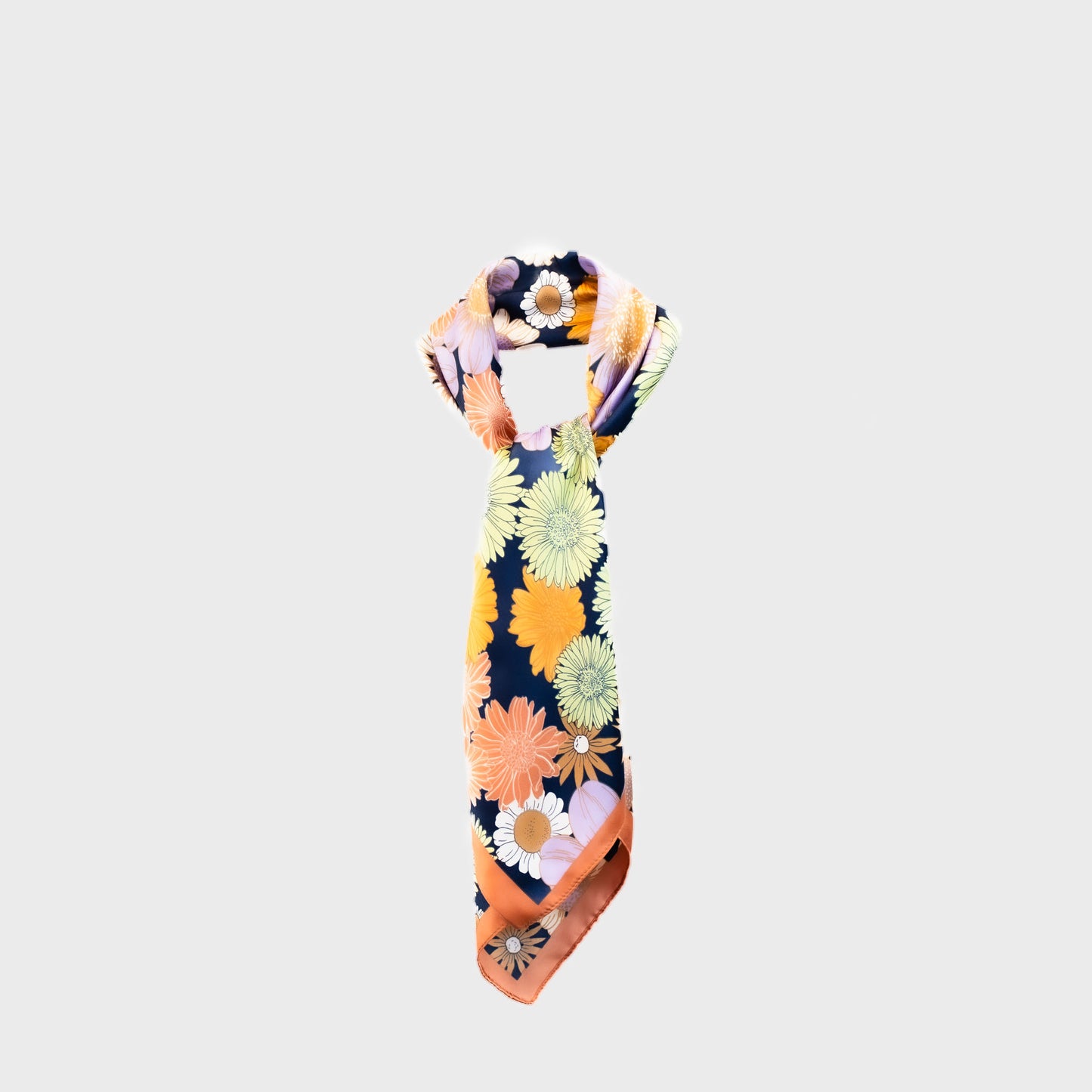 Eșarfă damă din satin cu imprimeu floral, 80 x 80 cm - Multicolor