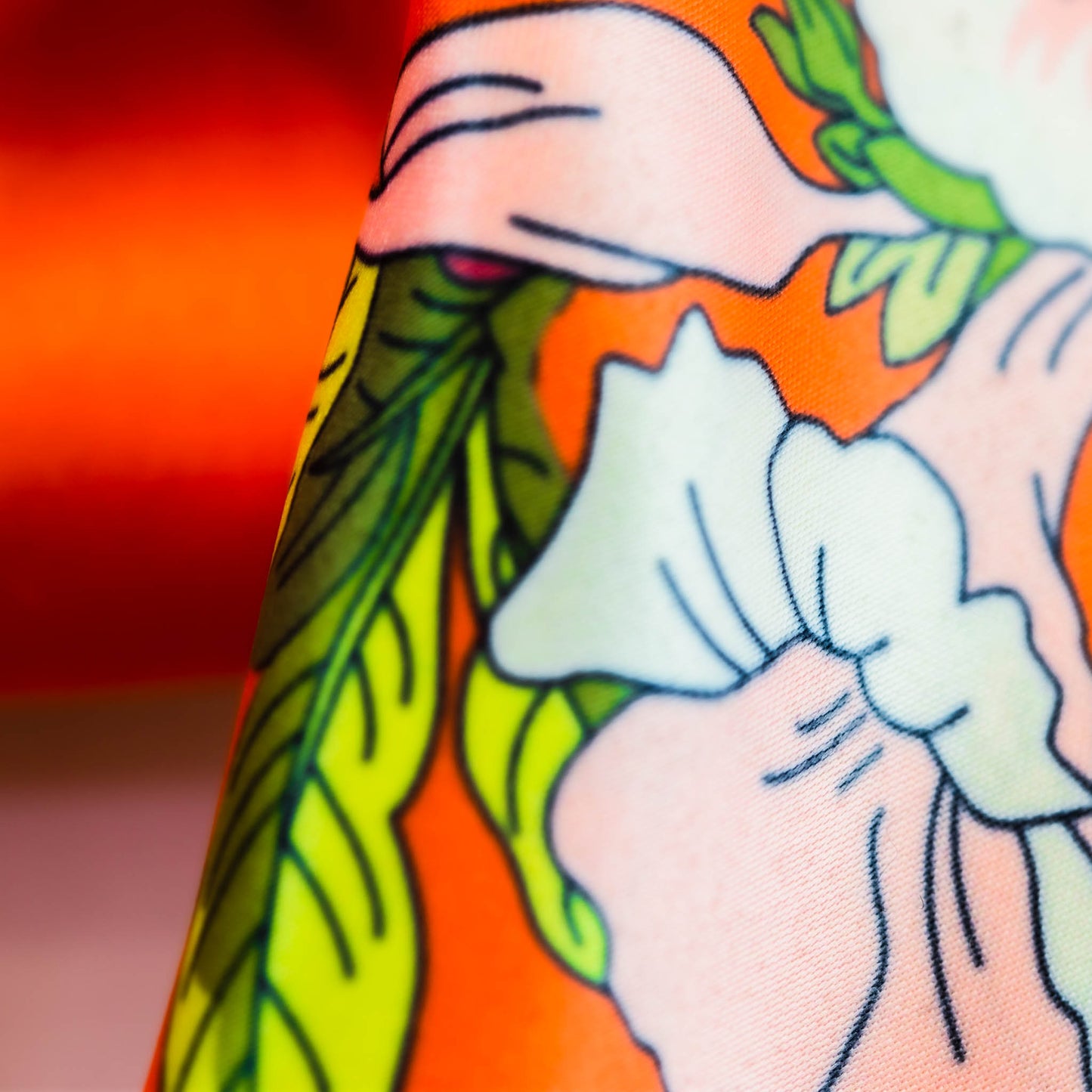 Eșarfă damă din satin cu imprimeu floral și dungi în pătrat, 75 x 65 cm - Portocaliu, Roz, Negru