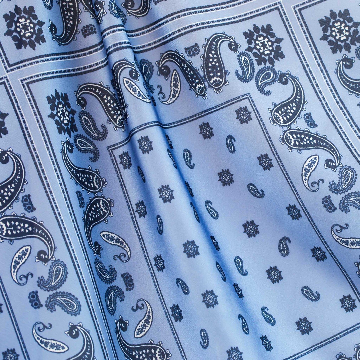 Eșarfă damă din satin cu imprimeu paisley și forme dreptunghiulare, 60 x 60 cm - Albastru