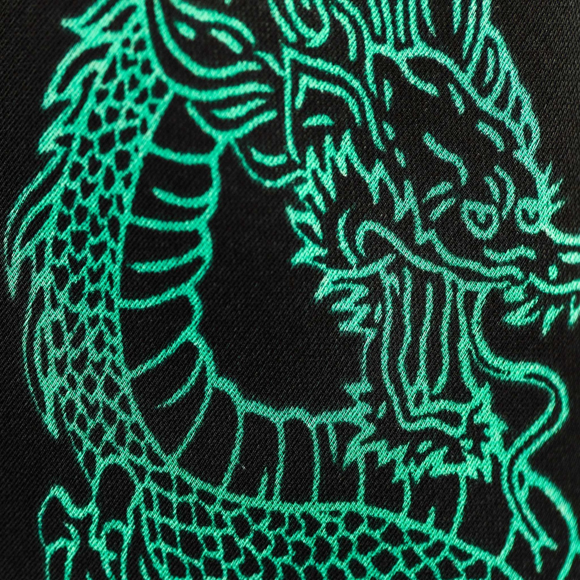 Eșarfă damă din satin, imprimeu cu dragon chinezesc, 55 x 55 cm - Negru, Verde 