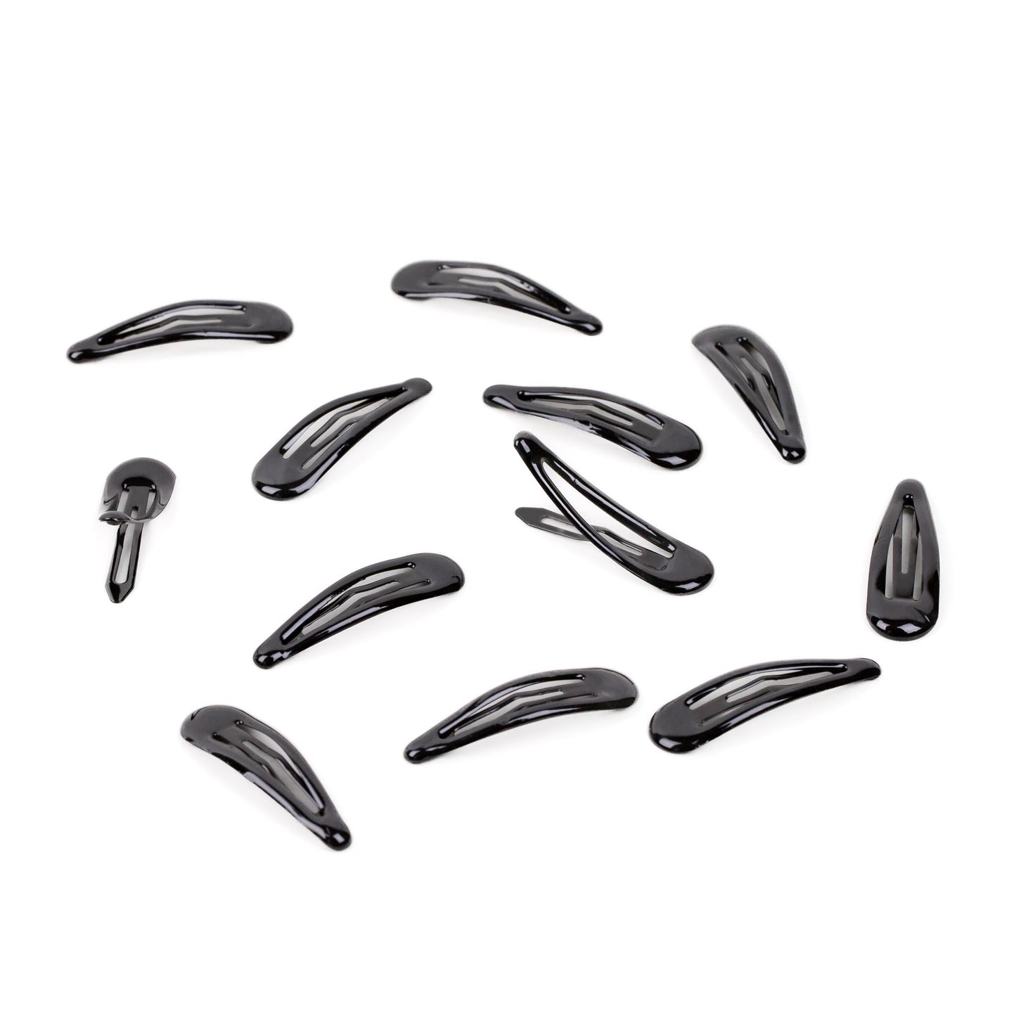 Agrafe de păr click cu textură fină și lucioasă, set 12 buc - Negru