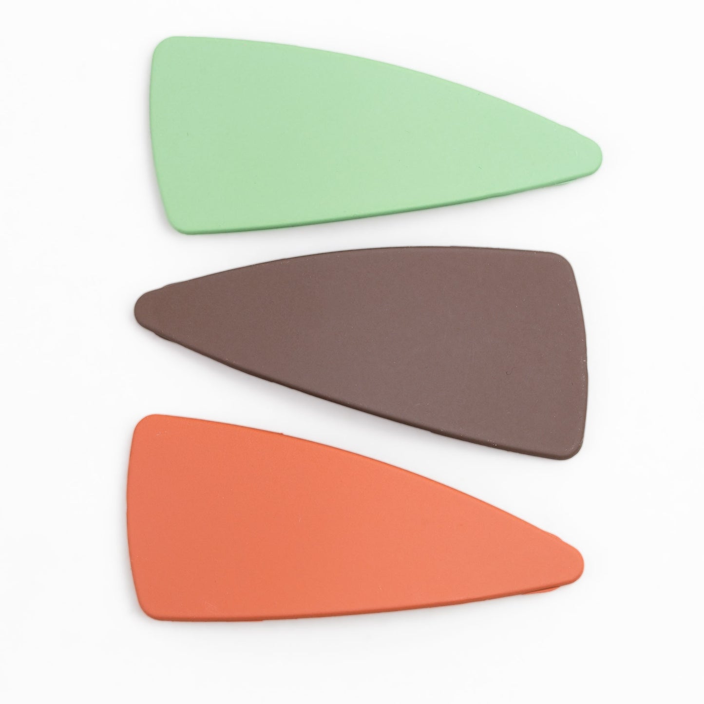 Agrafe de păr click în formă triunghiulară cu textură fină de silicon, set 3 buc - Maro, Portocaliu, Verde
