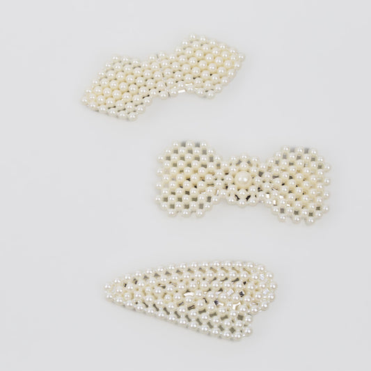 Agrafe de păr cu perle acrilice, forme diverse, set 3 buc - Alb