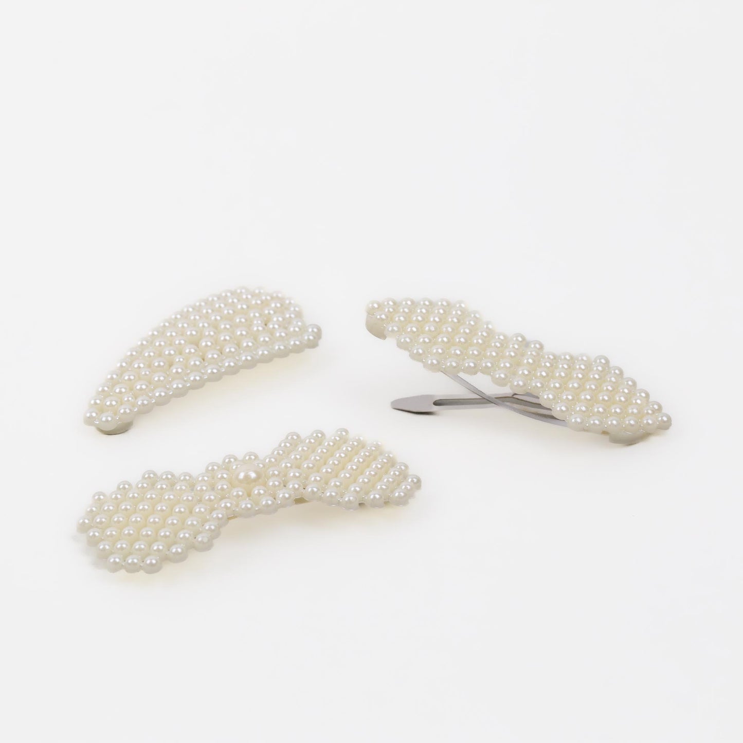 Agrafe de păr cu perle acrilice, forme diverse, set 3 buc - Alb