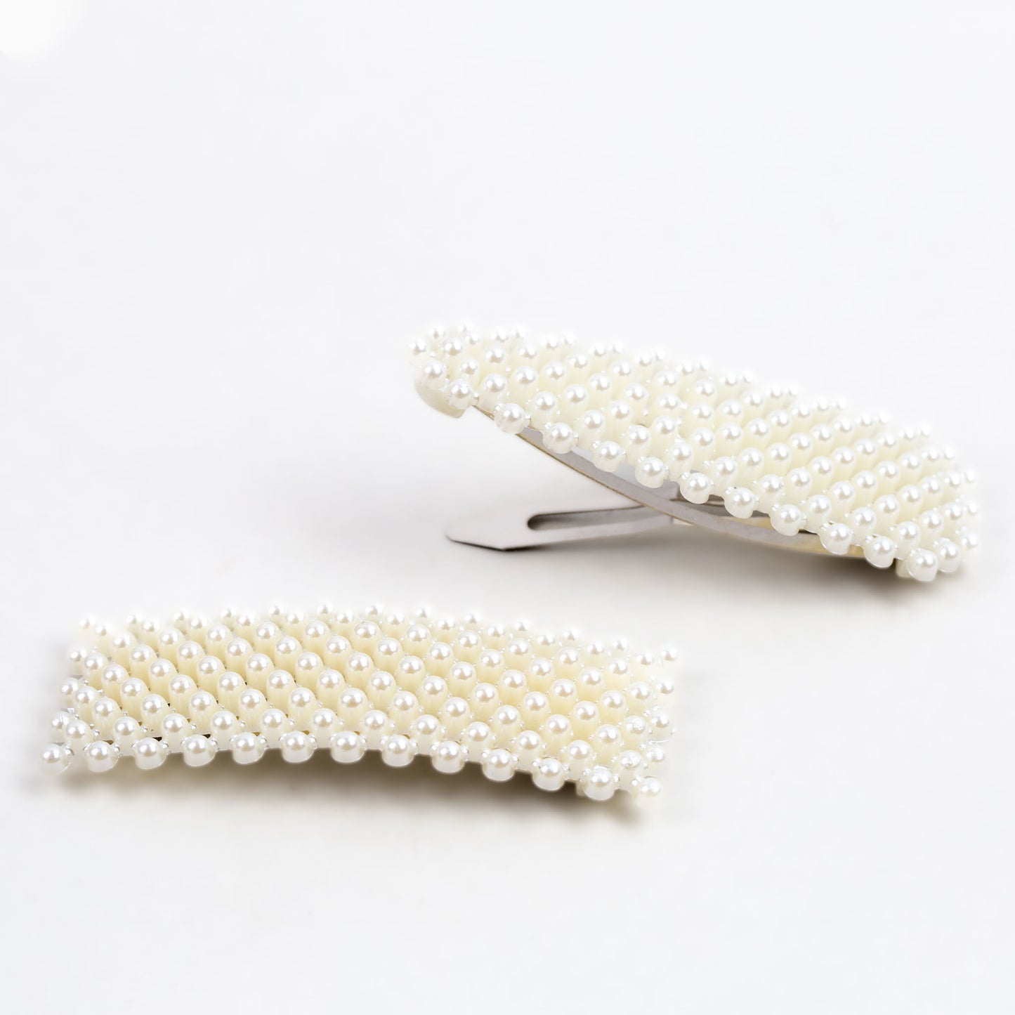 Agrafe de păr cu perle, tip click, complet, set 2 buc - Alb