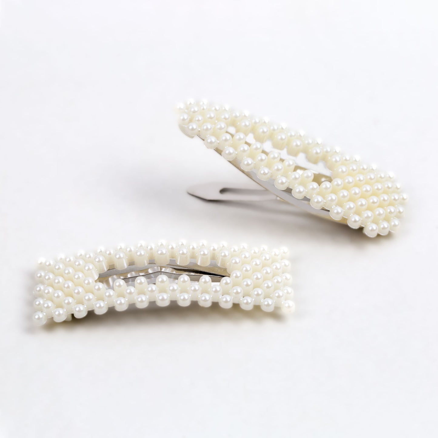 Agrafe de păr cu perle, tip click, set 2 buc - Alb