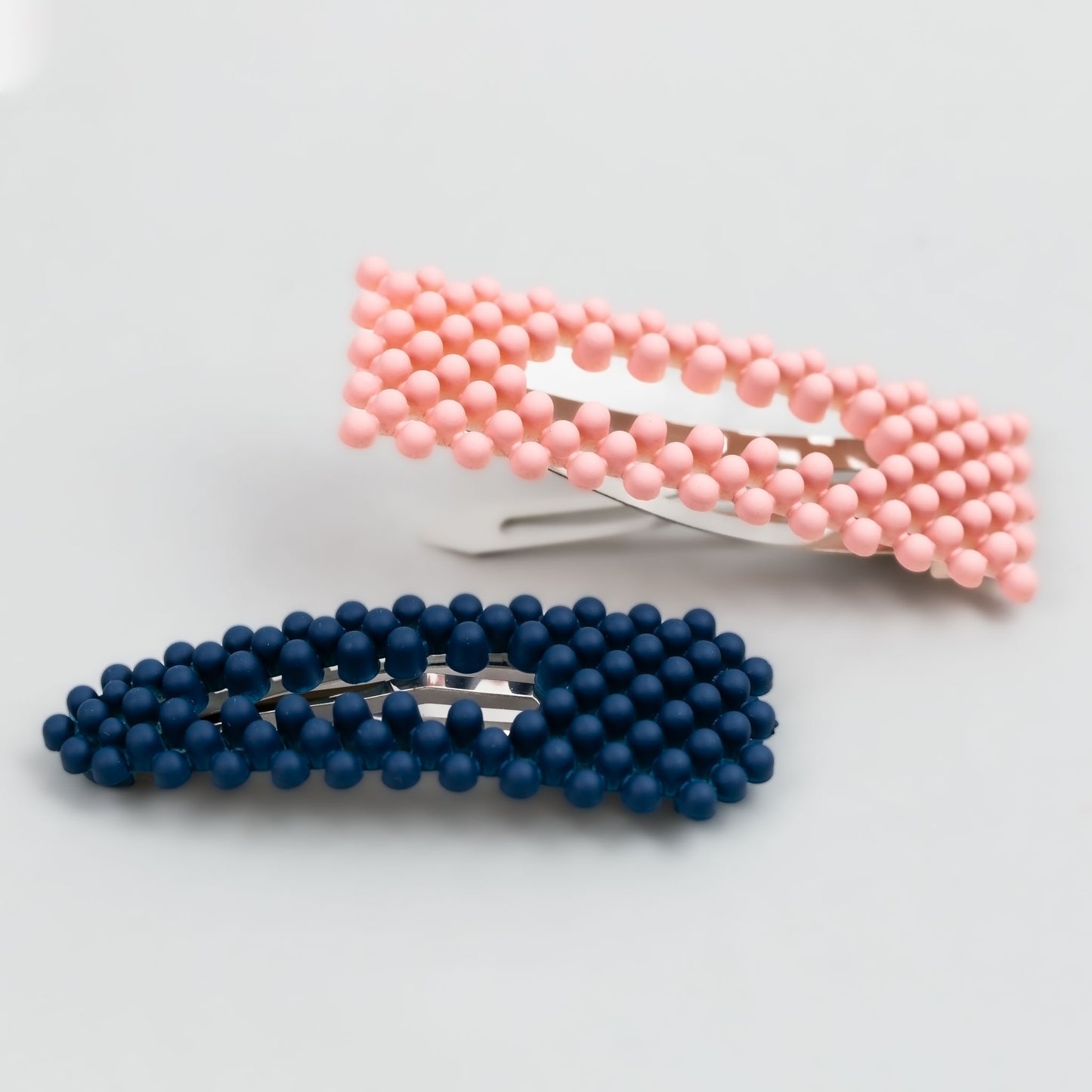 Agrafe de păr cu perle, tip click, set 2 buc - Albastru, Roz