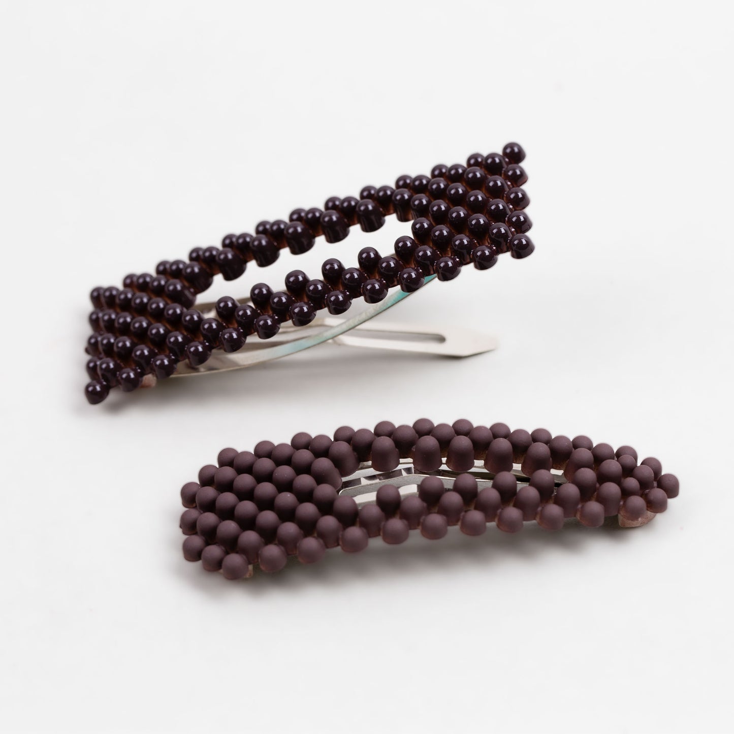 Agrafe de păr cu perle, tip click, set 2 buc - Maro