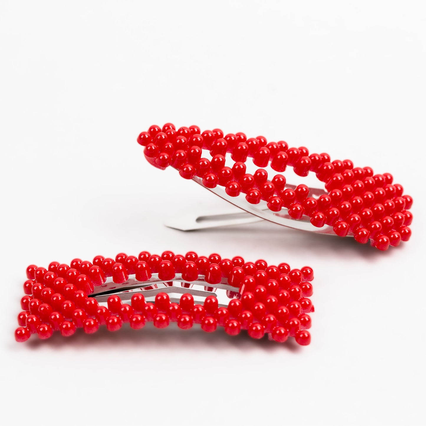 Agrafe de păr cu perle, tip click, set 2 buc - Rosu