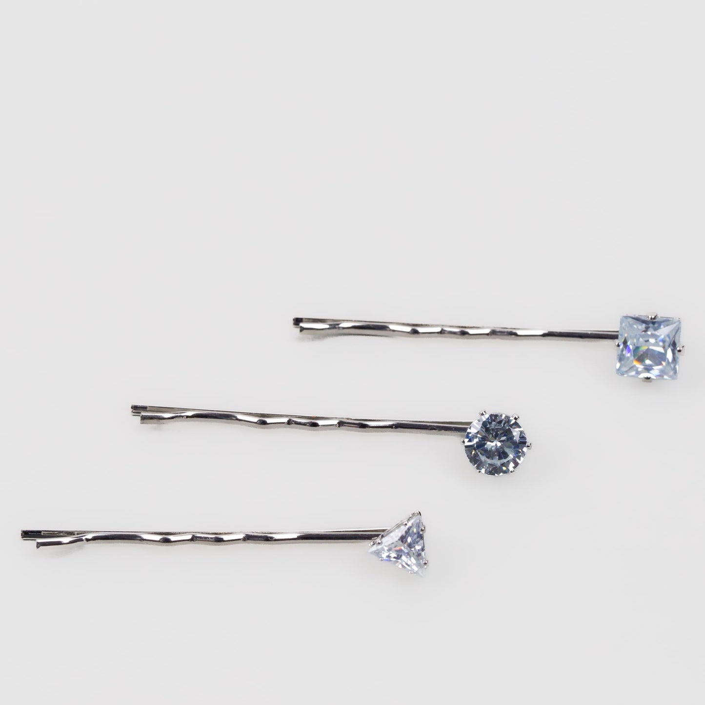 Agrafe de păr cu pietre strălucitoare, forme goemetrice, set 3 buc - Argintiu