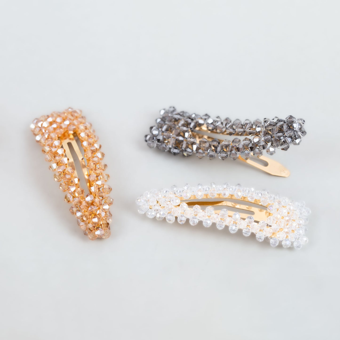 Agrafe de păr elegante cu pietre strălucitoare, tip click, set 3 buc - Granit, Alb, Auriu