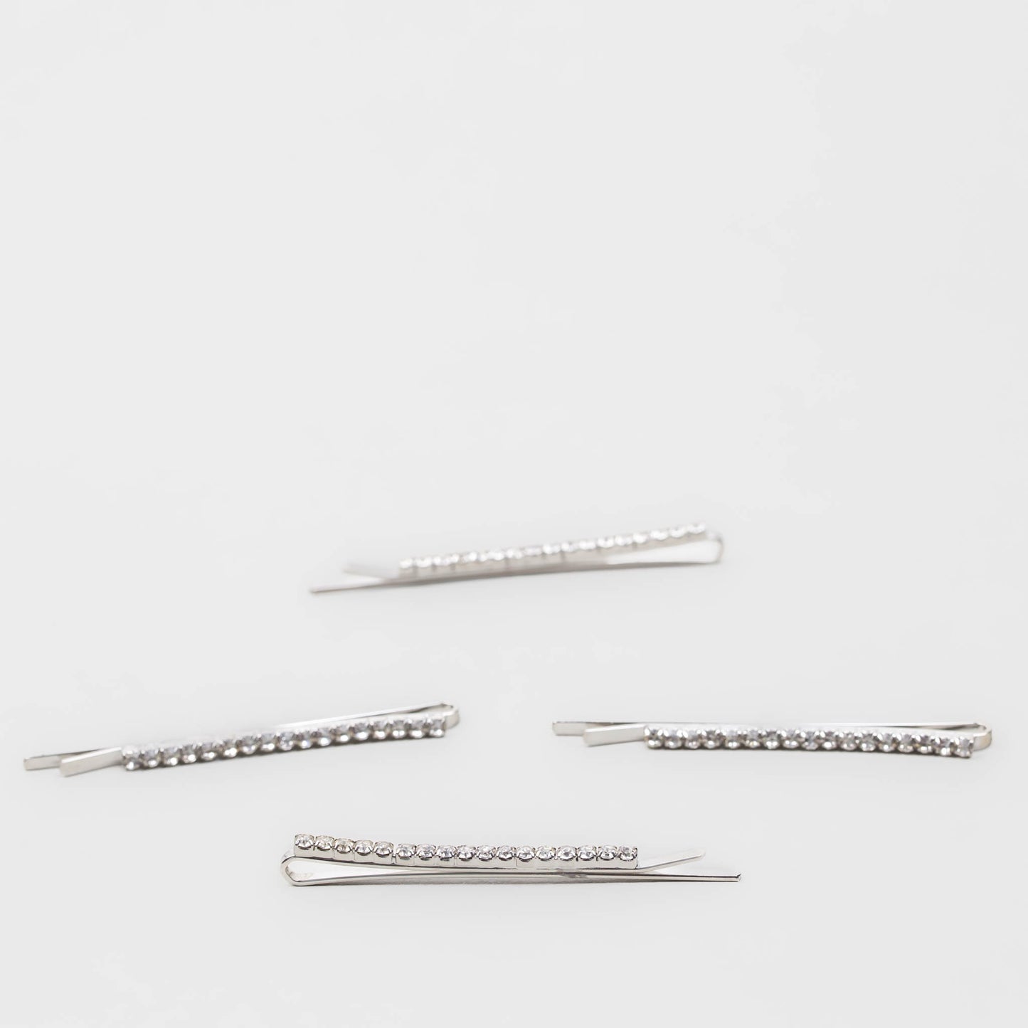 Agrafe de păr elegante subțiri cu ștrasuri, set 4 buc - Argintiu