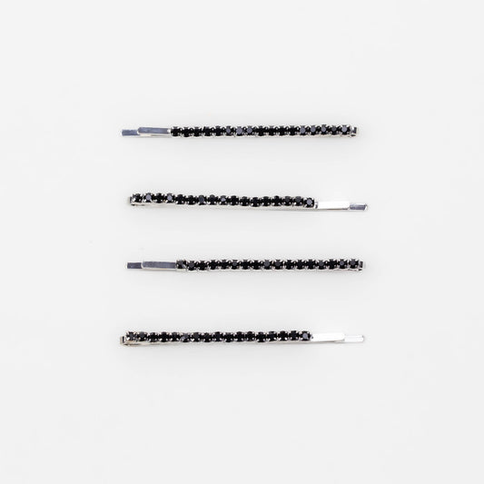 Agrafe de păr elegante subțiri cu ștrasuri, set 4 buc - Negru