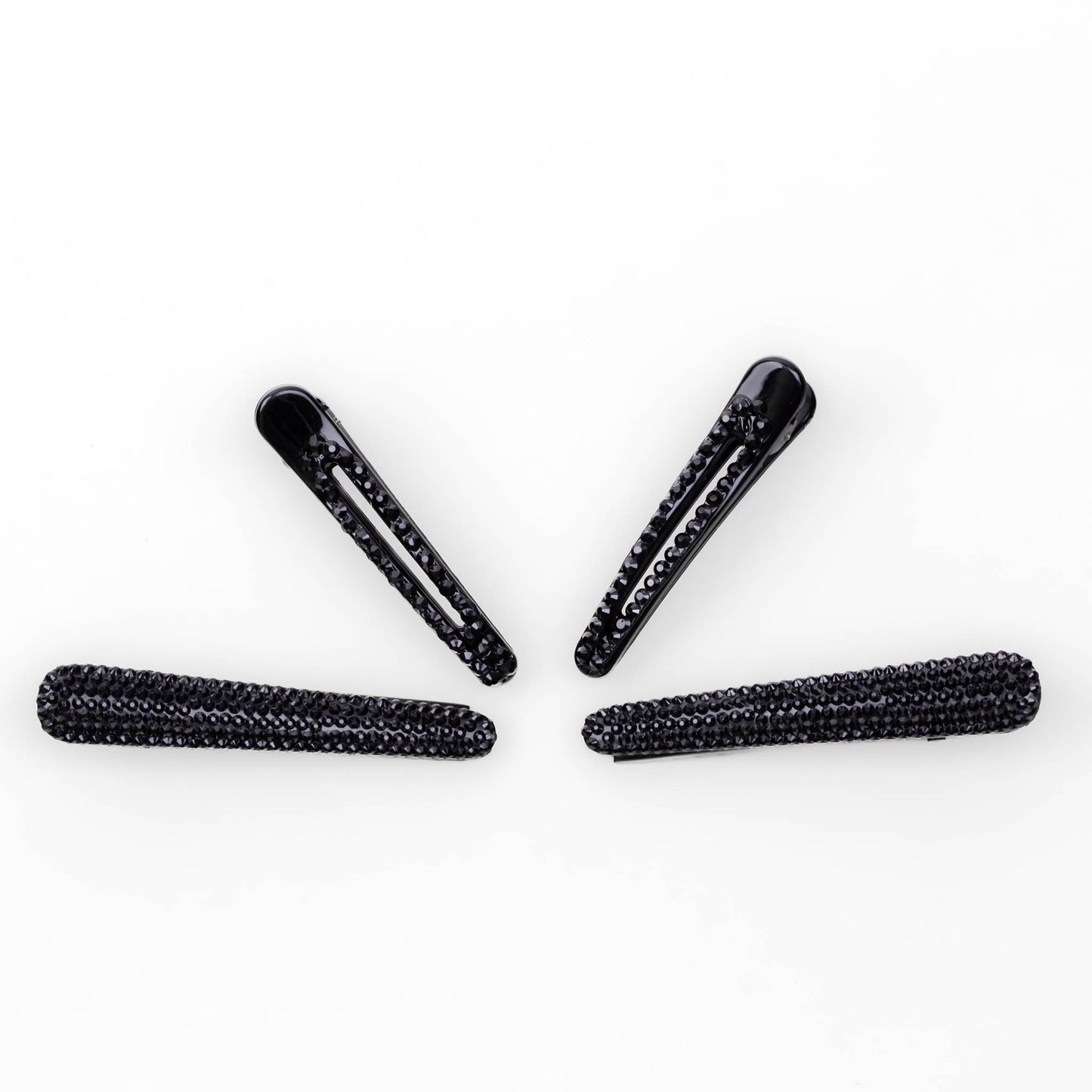 Agrafe de păr tip aligator cu pietre, două mărimi, set 4 buc - Negru