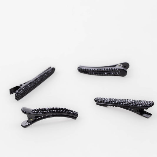 Agrafe de păr tip aligator cu pietre, două mărimi, set 4 buc - Negru