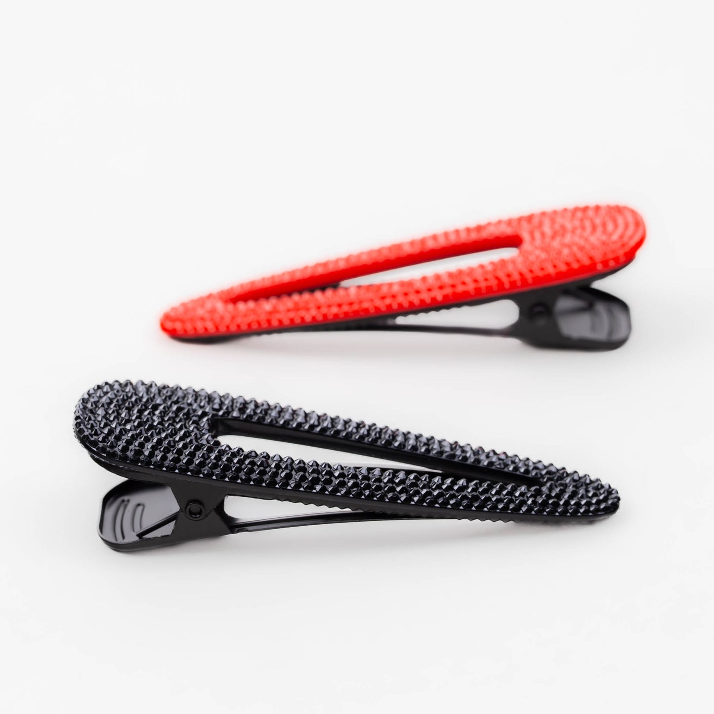 Agrafe de păr tip aligator mari cu textură de pietre mici, set 2 buc - Negru, Roșu