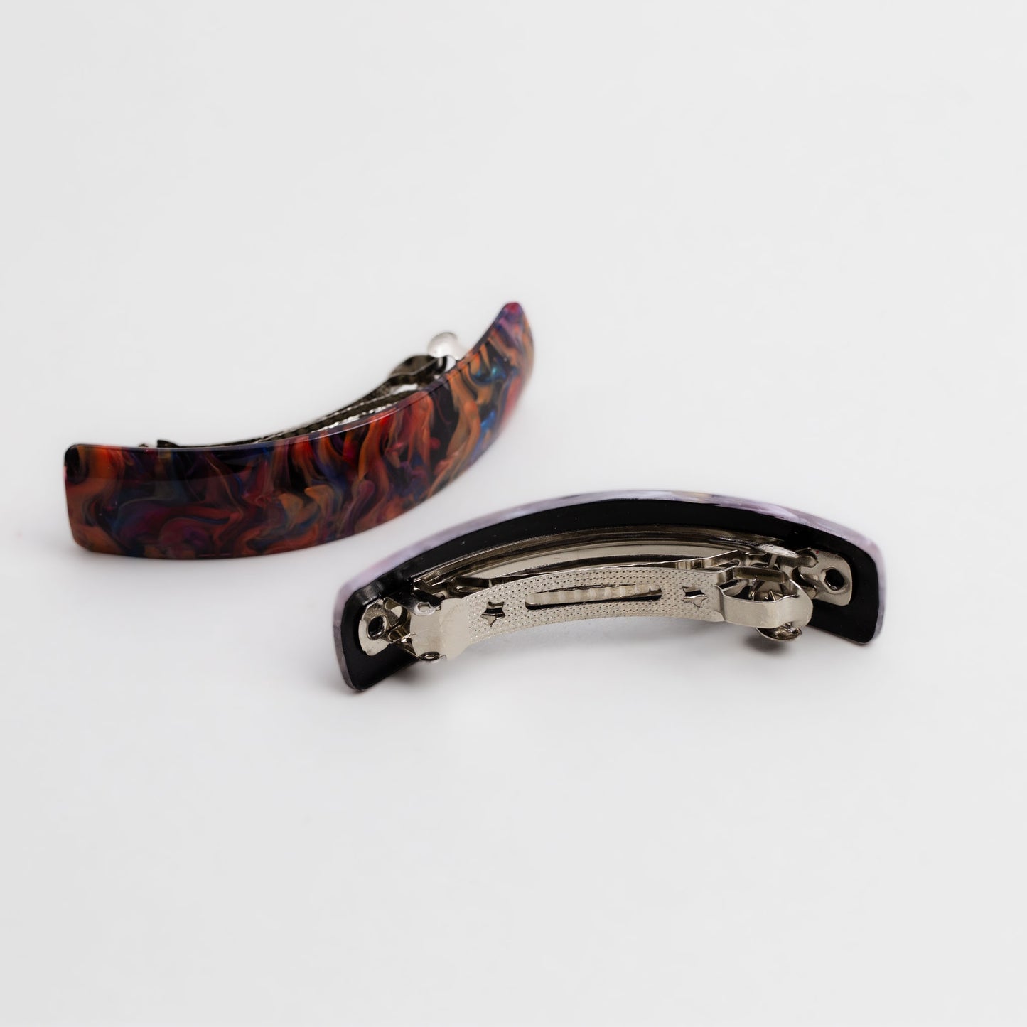 Agrafe franțuzești cu formă dreptunghiulară, imprimeu artist paint, textură marmorată lucioasă, set 2 buc - Multicolor