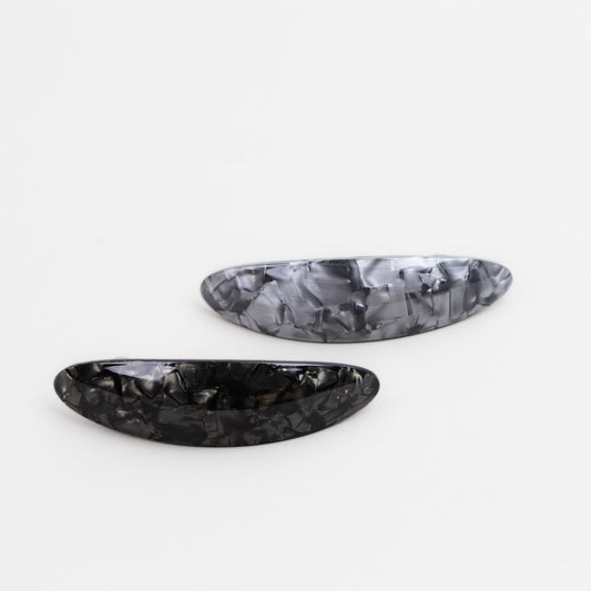 Agrafe franțuzești cu formă eliptică, imprimeu rock formations, textură marmorată lucioasă, set 2 buc - Negru, Gri