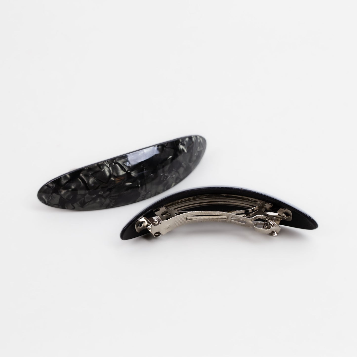 Agrafe franțuzești cu formă eliptică, imprimeu rock formations, textură marmorată lucioasă, set 2 buc - Negru, Gri