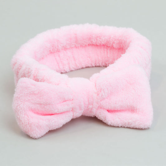 Bentiță cosmetică groasă și pufoasă cu fundă - Roz Blush