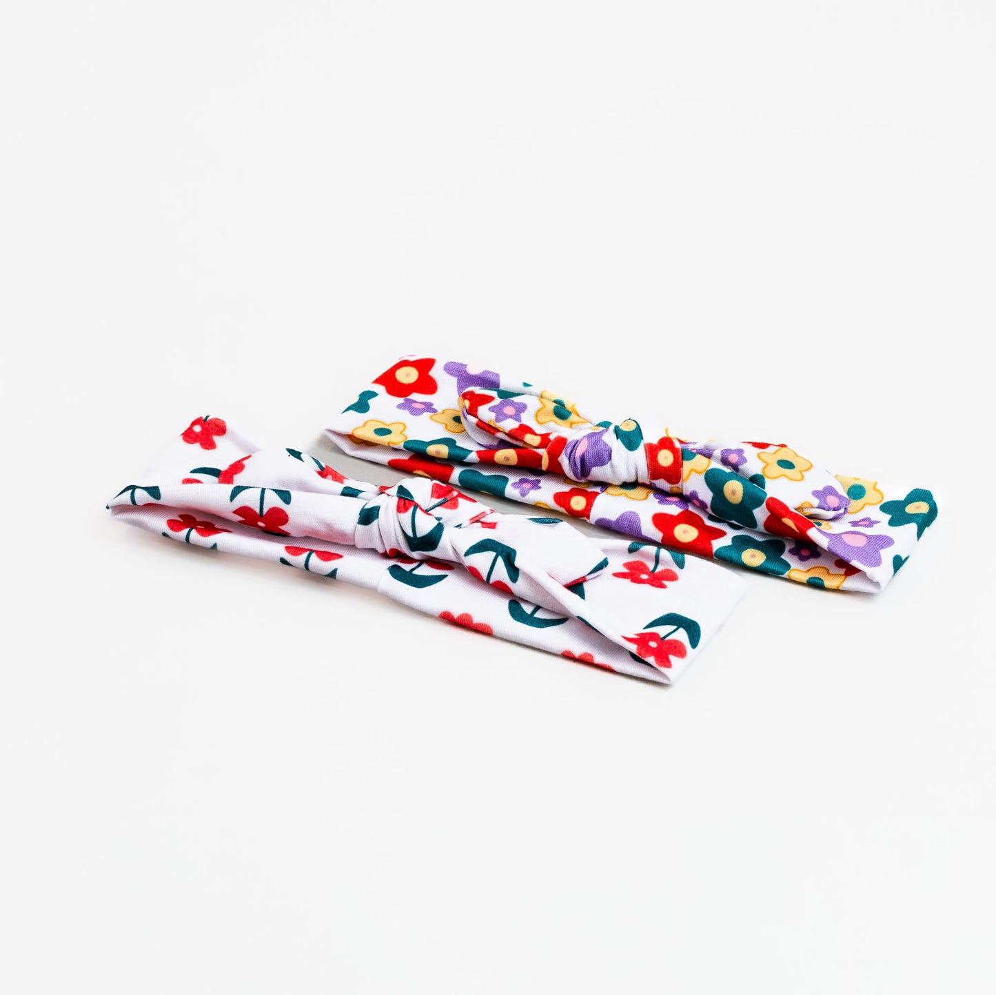 Bentiță de păr cu nod și fundiță, imprimeu flower print, set 2 buc - Alb, Multicolor