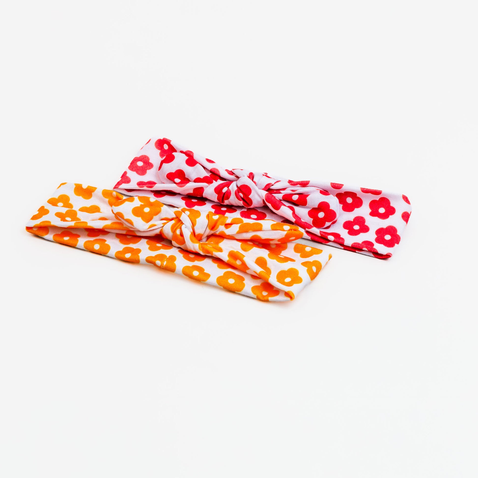 Bentiță de păr cu nod și fundiță, imprimeu flower print, set 2 buc - Portocaliu, Roșu