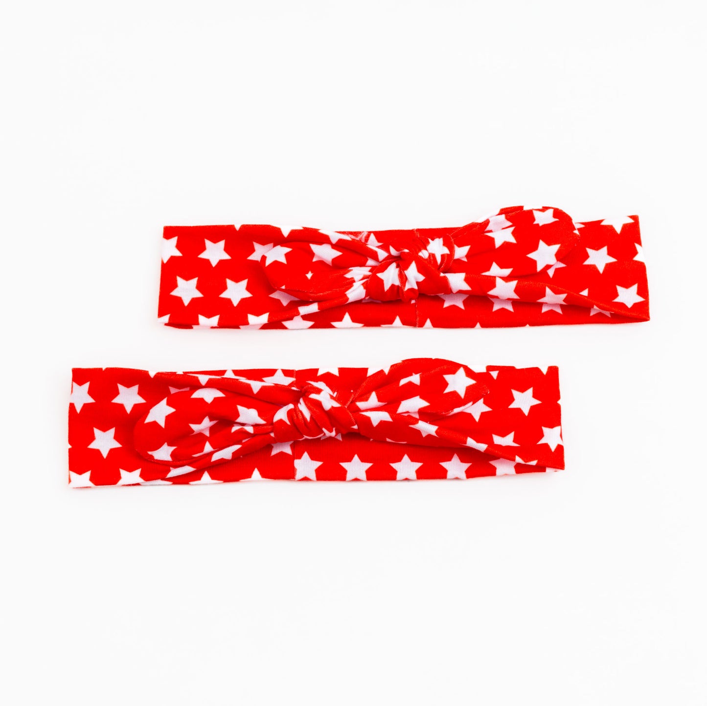 Bentiță de păr cu nod și fundiță, imprimeu star print, set 2 buc - Roșu, Alb