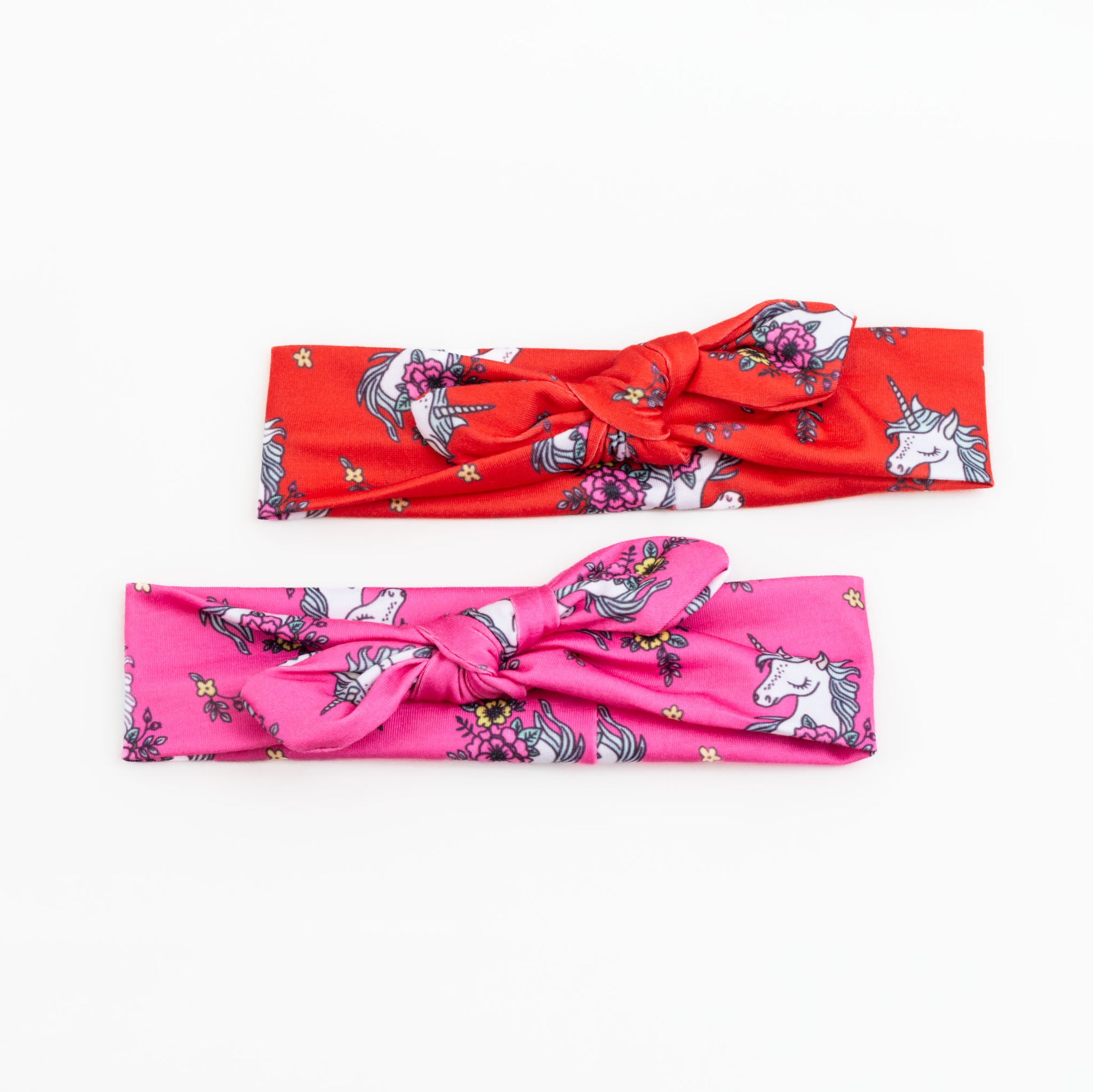 Bentiță de păr cu nod și fundiță, imprimeu unicorn bow, set 2 buc - Roz, Roșu
