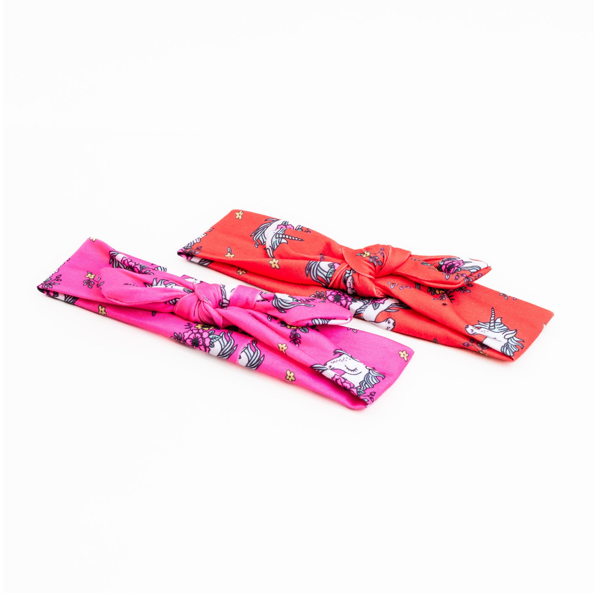 Bentiță de păr cu nod și fundiță, imprimeu unicorn bow, set 2 buc - Roz, Roșu