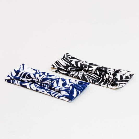 Bentiță de păr cu nod și imprimeu jungle, set 2 buc - Negru, Albastru