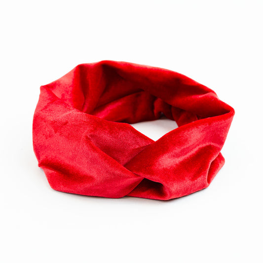 Bentiță de păr cu nod tip turban din catifea - Roșu