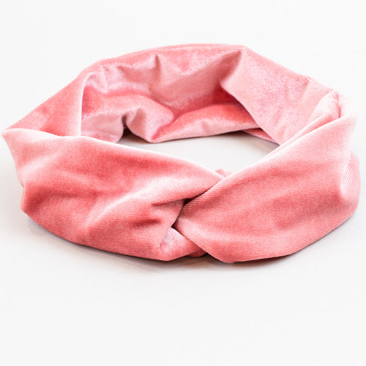 Bentiță de păr cu nod tip turban din catifea - Roz