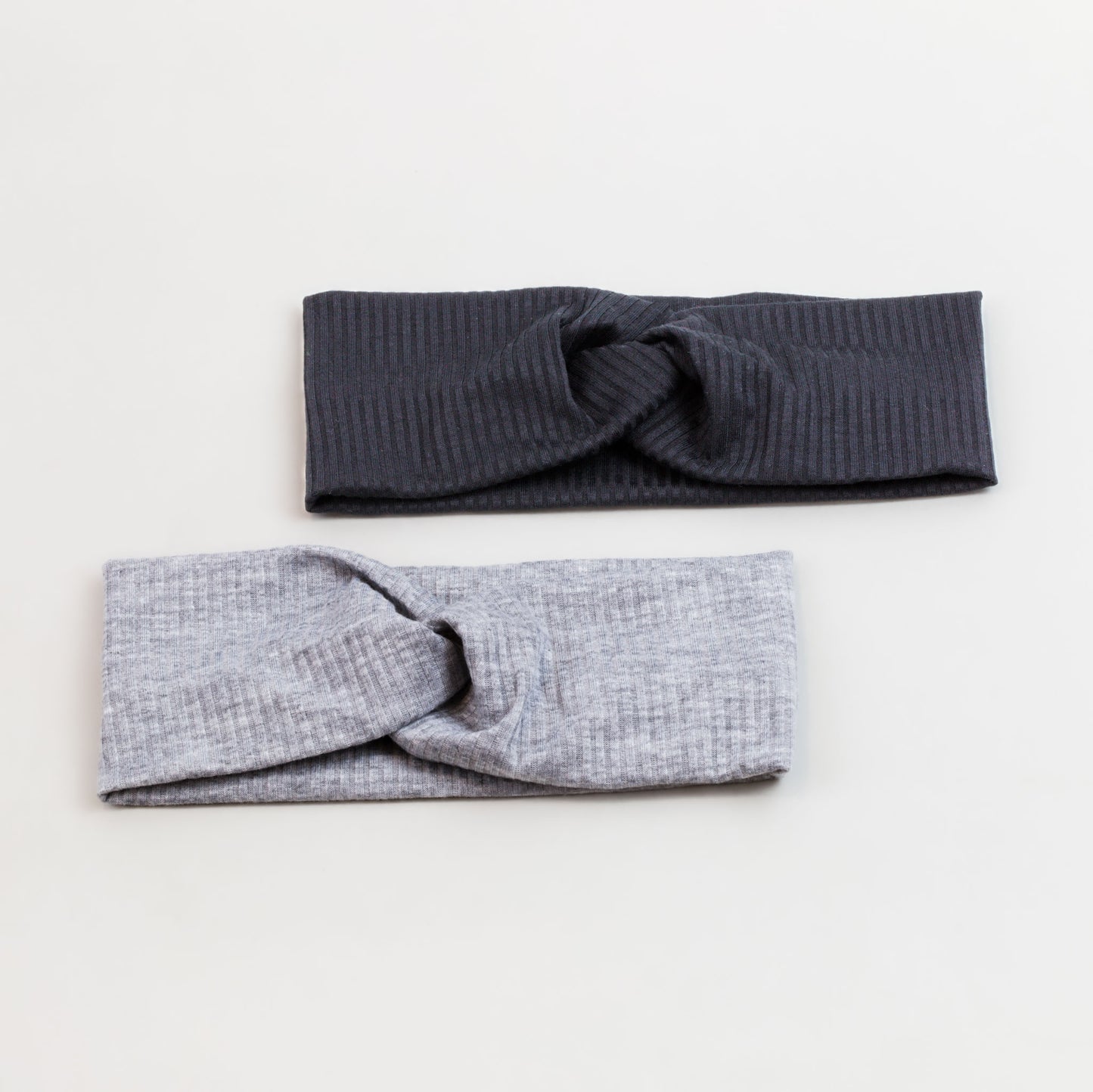 Bentiță de păr cu nod tip turban și dungi din bumbac, set 2 buc - Negru, Gri