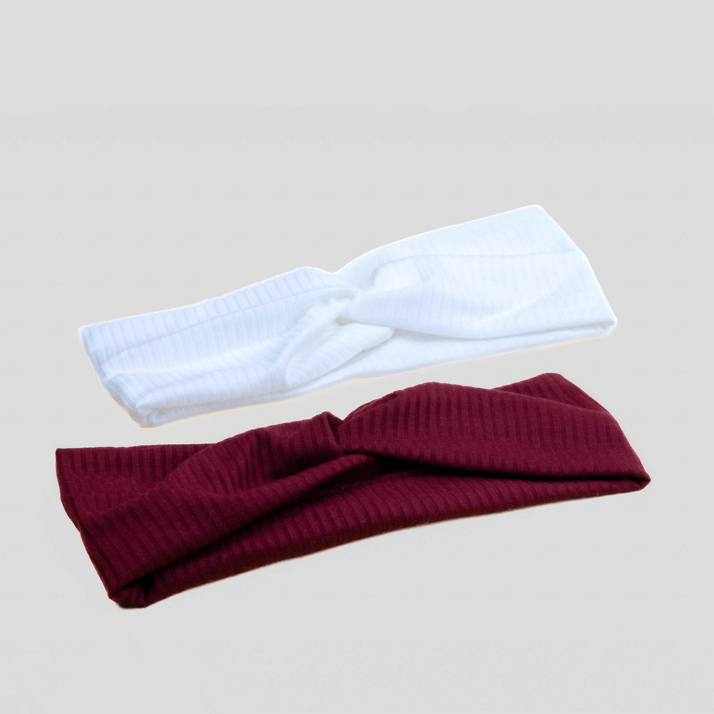 Bentiță de păr cu nod tip turban și dungi din bumbac, set 2 buc - Roșu, Alb