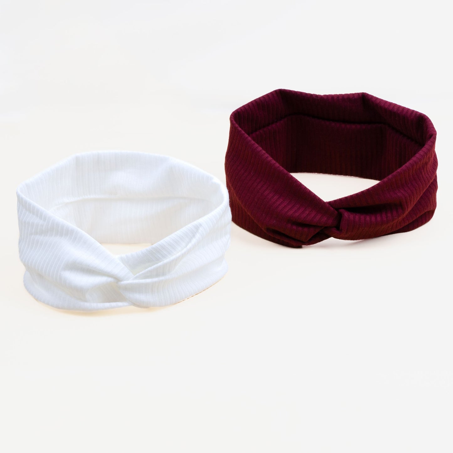Bentiță de păr cu nod tip turban și dungi din bumbac, set 2 buc - Roșu, Alb