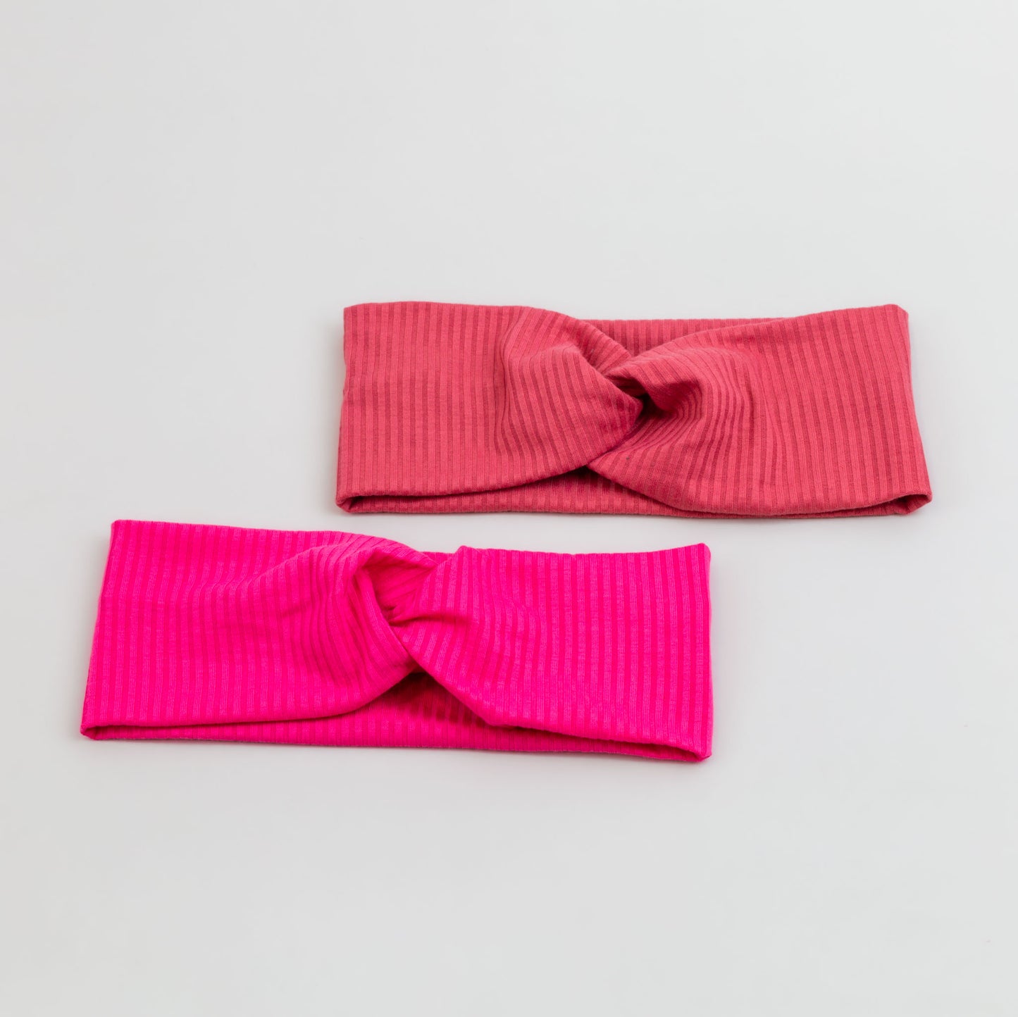 Bentiță de păr cu nod tip turban și dungi din bumbac, set 2 buc - Roz Mix