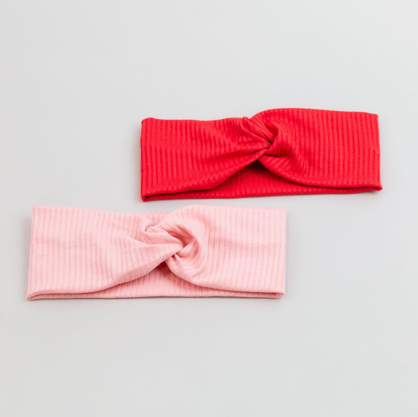 Bentiță de păr cu nod tip turban și dungi din bumbac, set 2 buc - Roz, Roșu