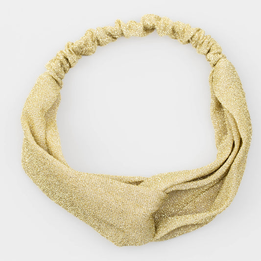 Bentiță de păr cu nod tip turban și fir sclipitor - Auriu