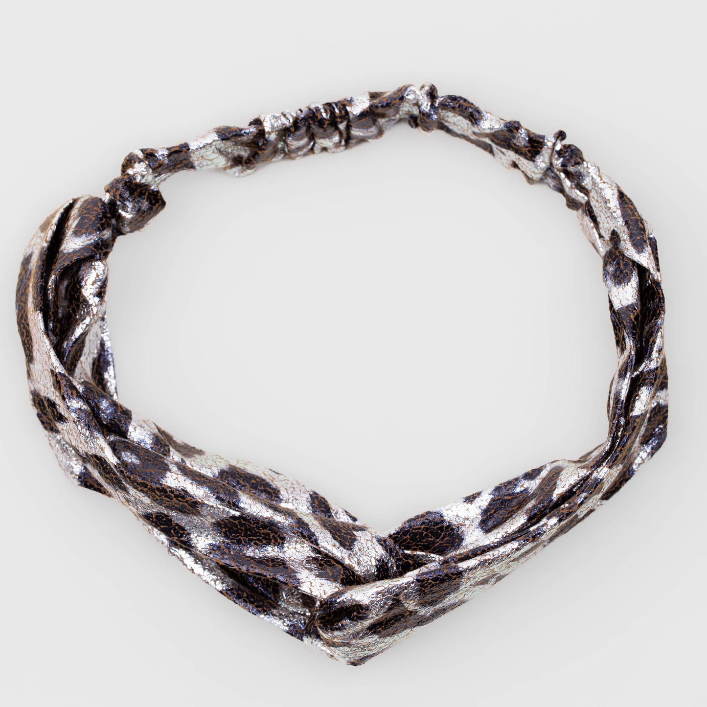Bentiță de păr cu nod tip turban și material texturat animal print - Argintiu