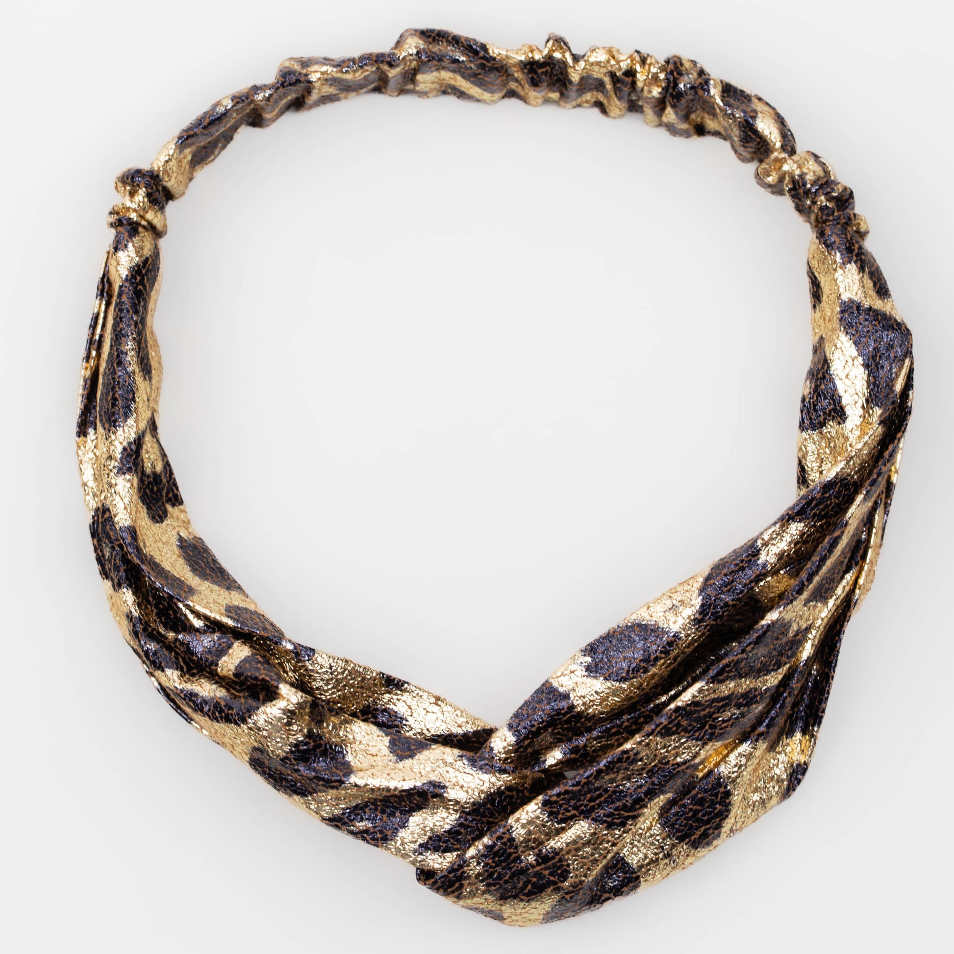 Bentiță de păr cu nod tip turban și material texturat animal print - Auriu