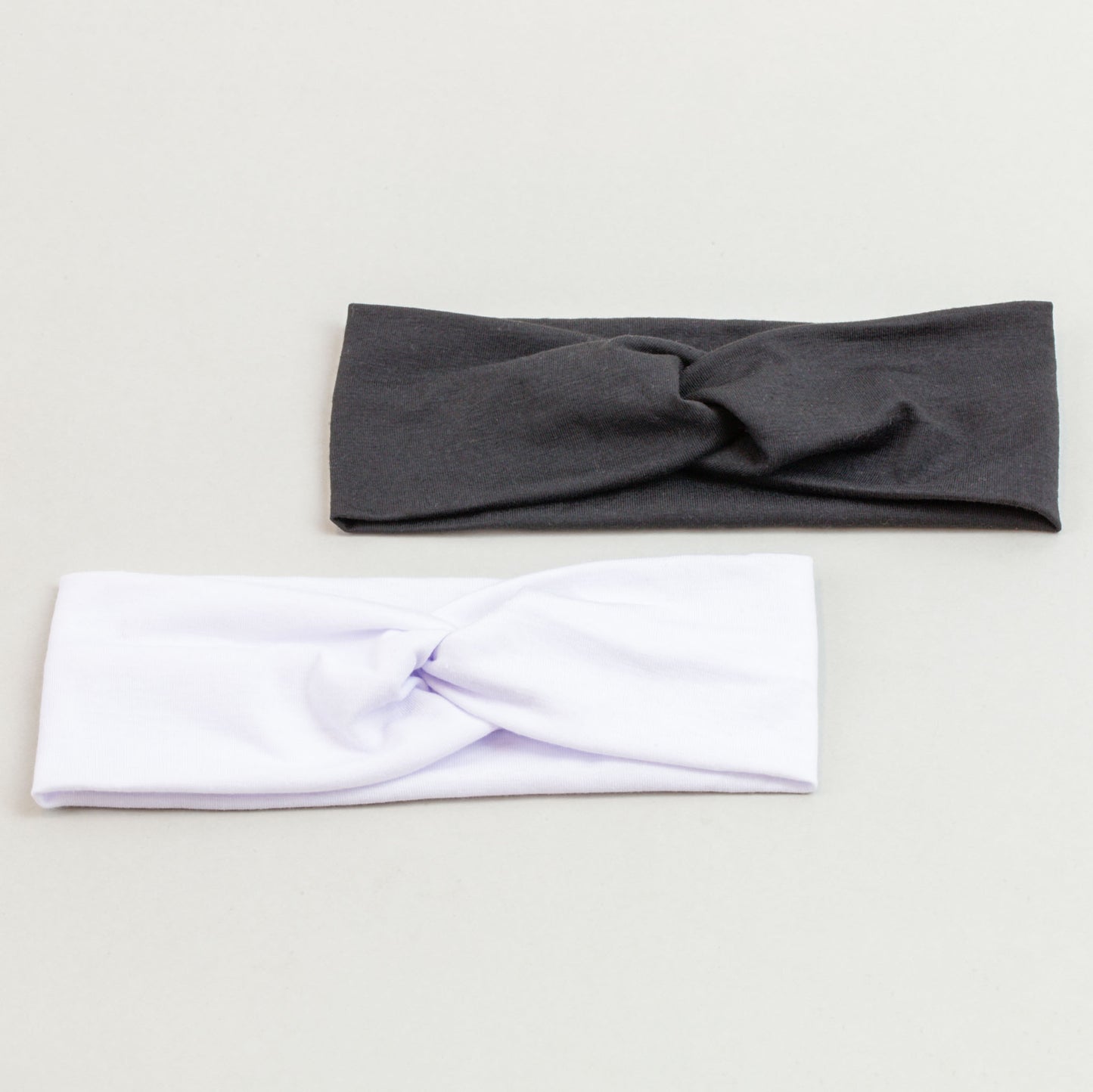 Bentiță de păr cu nod tip turban simplă, din bumbac, set 2 buc - Alb, Negru