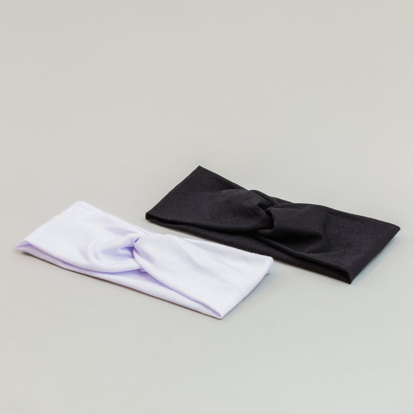 Bentiță de păr cu nod tip turban simplă, din bumbac, set 2 buc - Alb, Negru