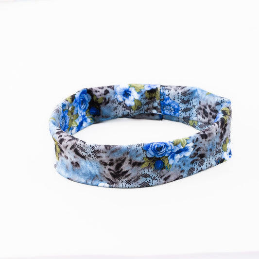 Bentiță de păr simplă cu, imprimeu floral garden - Albastru
