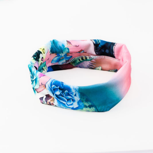Bentiță de păr simplă cu, imprimeu flower jungle - Roz, Albastru