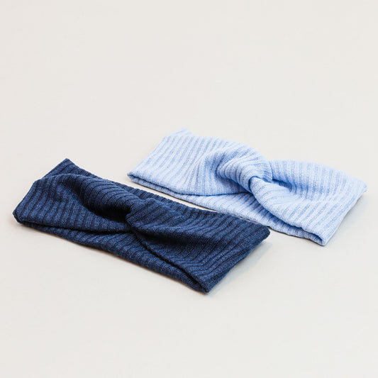 Bentițe de păr cu nod tip turban și dungi din bumbac, set 2 buc - Albastru Mix